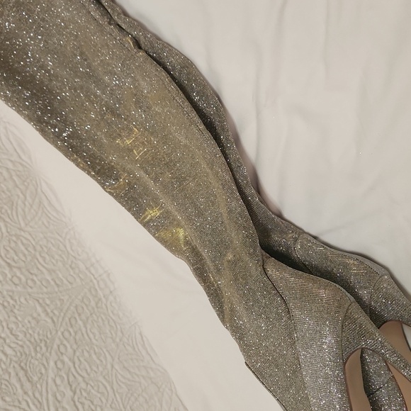 New! Silver gold sparkle boots stiletto heels thigh high stretchy size 8 wide - Picture 12 of 16
